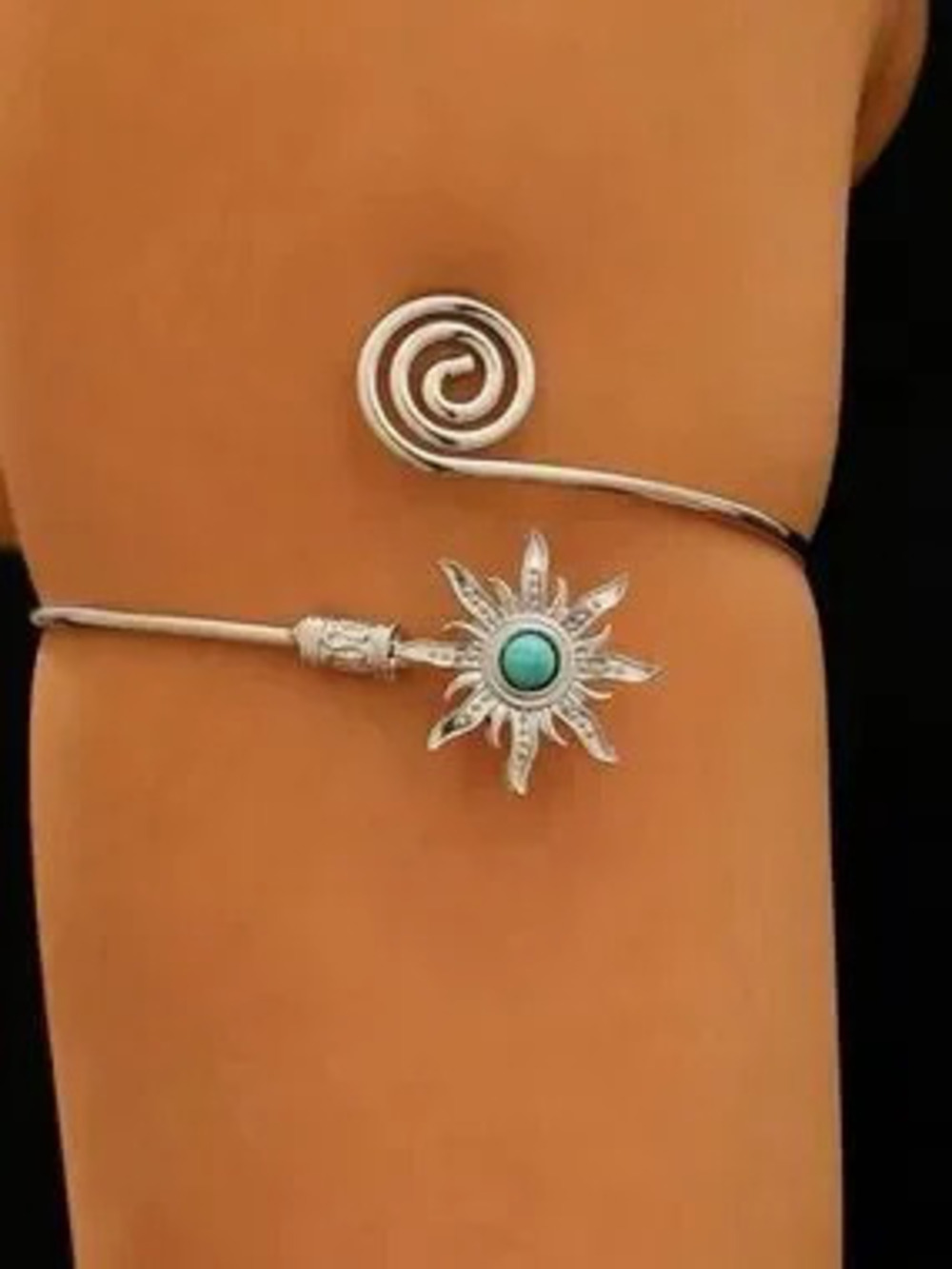 Silver Sun Turquoise Arm Cuff Bracelet - Women